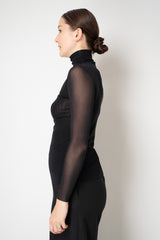 D. Exterior Stretch Tulle Turtleneck Top in Black