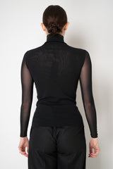 D. Exterior Stretch Tulle Turtleneck Top in Black