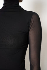 D. Exterior Stretch Tulle Turtleneck Top in Black