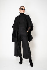 D. Exterior Stretch Tulle Turtleneck Top in Black