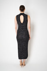 D. Exterior Knit Wool Alpaca Sequin Maxi Dress in Black