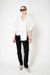 Dorothee Schumacher Cotton Poplin Button-Up Shirt with Faux French Tuck in White