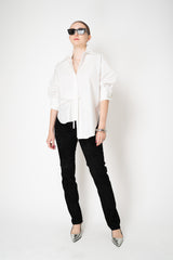 Dorothee Schumacher Cotton Poplin Button-Up Shirt with Faux French Tuck in White