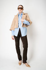 Dorothee Schumacher Oversized Cotton Poplin Button-Up Shirt with Ribbon Cuffs in Blue Stripes