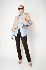Dorothee Schumacher Oversized Cotton Poplin Button-Up Shirt with Ribbon Cuffs in Blue Stripes
