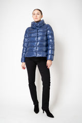 Herno Medium Insulation Goose Down Cropped Coat in Cobalt Blue