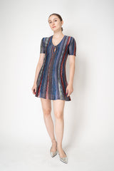Missoni Short Sleeve Mini Dress in Multicolour Lurex Stripe Motif