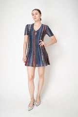 Missoni Short Sleeve Mini Dress in Multicolour Lurex Stripe Motif