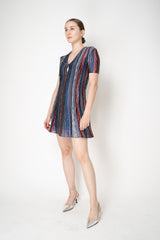 Missoni Short Sleeve Mini Dress in Multicolour Lurex Stripe Motif