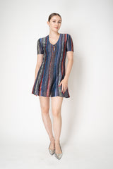 Missoni Short Sleeve Mini Dress in Multicolour Lurex Stripe Motif