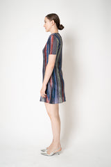 Missoni Short Sleeve Mini Dress in Multicolour Lurex Stripe Motif