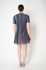 Missoni Short Sleeve Mini Dress in Multicolour Lurex Stripe Motif