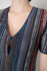 Missoni Short Sleeve Mini Dress in Multicolour Lurex Stripe Motif