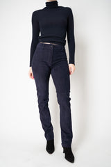 Manzoni 24 Slim Fit Suede Pants in Navy
