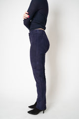 Manzoni 24 Slim Fit Suede Pants in Navy