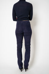 Manzoni 24 Slim Fit Suede Pants in Navy