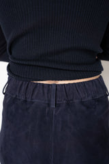 Manzoni 24 Slim Fit Suede Pants in Navy