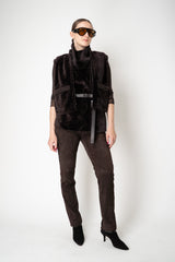 Manzoni 24 Slim Fit Suede Pants in Espresso