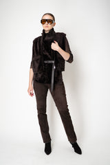 Manzoni 24 Slim Fit Suede Pants in Espresso