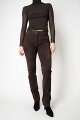 Manzoni 24 Slim Fit Suede Pants in Espresso