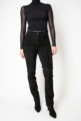 Manzoni 24 Slim Fit Suede Pants in Black