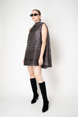 Missoni A-line Gathered Neck Sequin Mini Dress in Anthracite