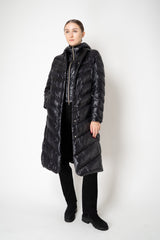 Herno A-line Hooded Goose Down Padded Belted Coat in Black