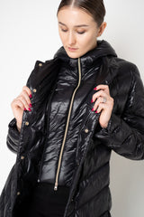 Herno A-line Hooded Goose Down Padded Belted Coat in Black