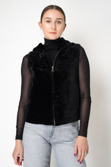 Manzoni 24 Lamb Shearling Hooded Vest with Loro Piana Cashmere Back in Black