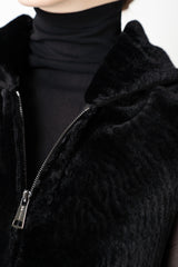 Manzoni 24 Lamb Shearling Hooded Vest with Loro Piana Cashmere Back in Black