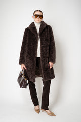 Herno Faux Fur Curly Collared Coat in Chocolate Brown