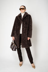Herno Faux Fur Curly Collared Coat in Chocolate Brown