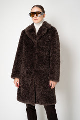 Herno Faux Fur Curly Collared Coat in Chocolate Brown