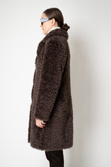 Herno Faux Fur Curly Collared Coat in Chocolate Brown