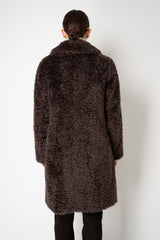 Herno Faux Fur Curly Collared Coat in Chocolate Brown