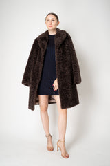 Herno Faux Fur Curly Collared Coat in Chocolate Brown