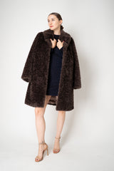Herno Faux Fur Curly Collared Coat in Chocolate Brown