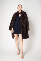 Herno Faux Fur Curly Collared Coat in Chocolate Brown