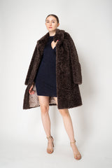 Herno Faux Fur Curly Collared Coat in Chocolate Brown