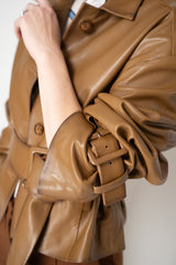 Dorothee Schumacher Oversized Cropped Leather Jacket with Belted Cuffs and Waist in Porcini
