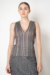 Missoni Ribbed Knit V-neck Sleeveless Top with Sequins in Grey Multicolour