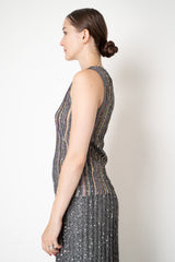 Missoni Ribbed Knit V-neck Sleeveless Top with Sequins in Grey Multicolour