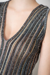 Missoni Ribbed Knit V-neck Sleeveless Top with Sequins in Grey Multicolour