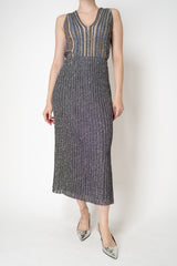 Missoni A-line Viscose Ribbed Midi Skirt in Black Silver