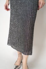 Missoni A-line Viscose Ribbed Midi Skirt in Black Silver