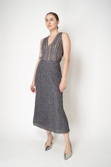 Missoni A-line Viscose Ribbed Midi Skirt in Black Silver