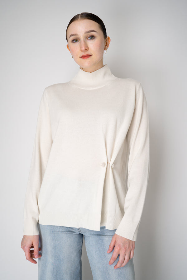 Fabiana Filippi Wool Cashmere Funnel Neck Knit Pullover with Pin Embellishment in White Vancouver. Shop Online or in Store.