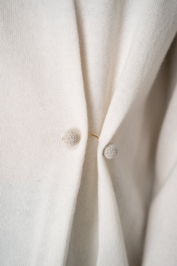 Fabiana Filippi Wool Cashmere Funnel Neck Knit Pullover with Pin Embellishment in White Vancouver. Shop Online or in Store.