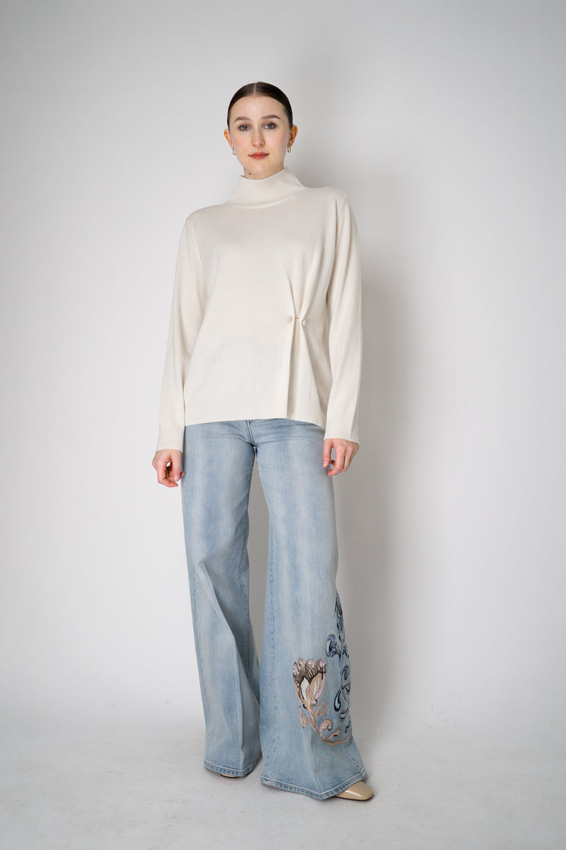 Fabiana Filippi Wool Cashmere Funnel Neck Knit Pullover with Pin Embellishment in White Vancouver. Shop Online or in Store.