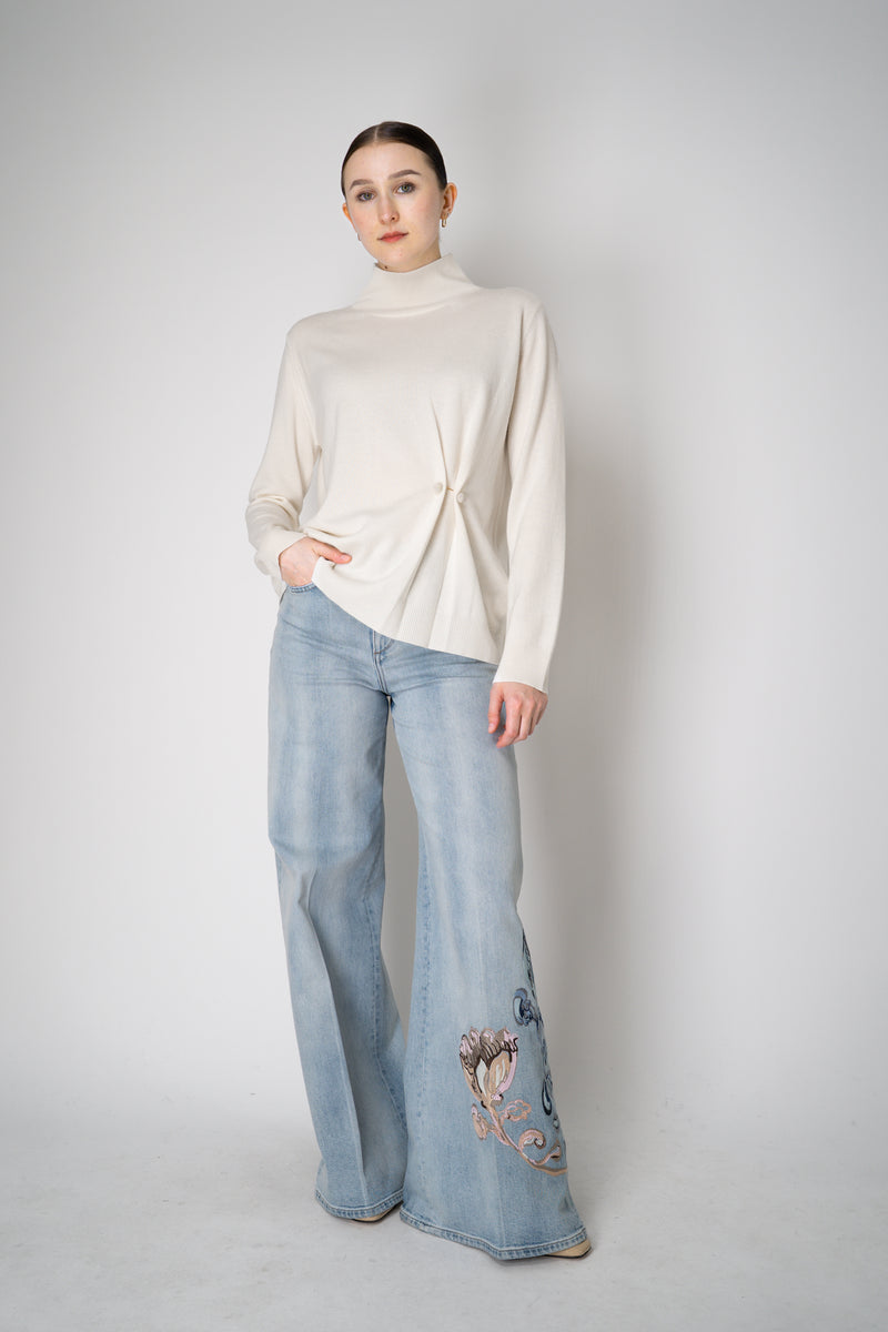 Fabiana Filippi Wool Cashmere Funnel Neck Knit Pullover with Pin Embellishment in White Vancouver. Shop Online or in Store.